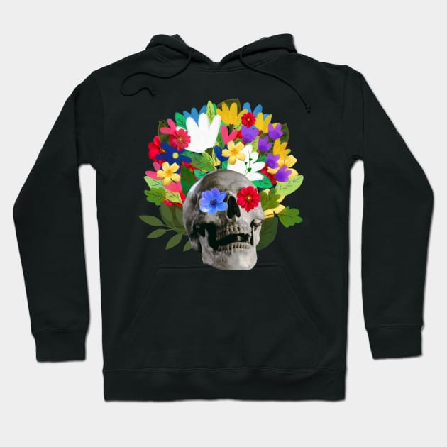 sweet and subliminal skeletal skull with flowers of various colors Hoodie by JENNEFTRUST